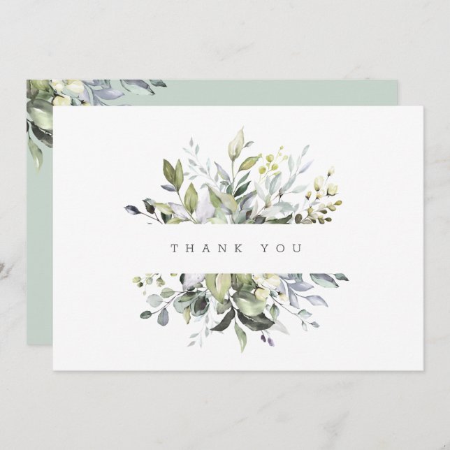 Dusty  Florals Greenery Thank You Card (Front/Back)