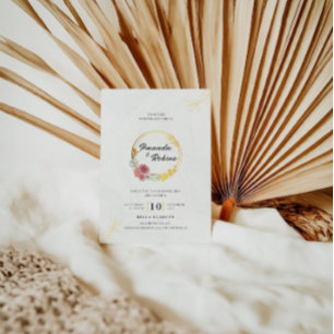 Dusty Flower Pink and Gold Wedding Invitation