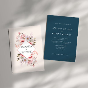 Dusty Flower Pink Elegant Wedding Invitation