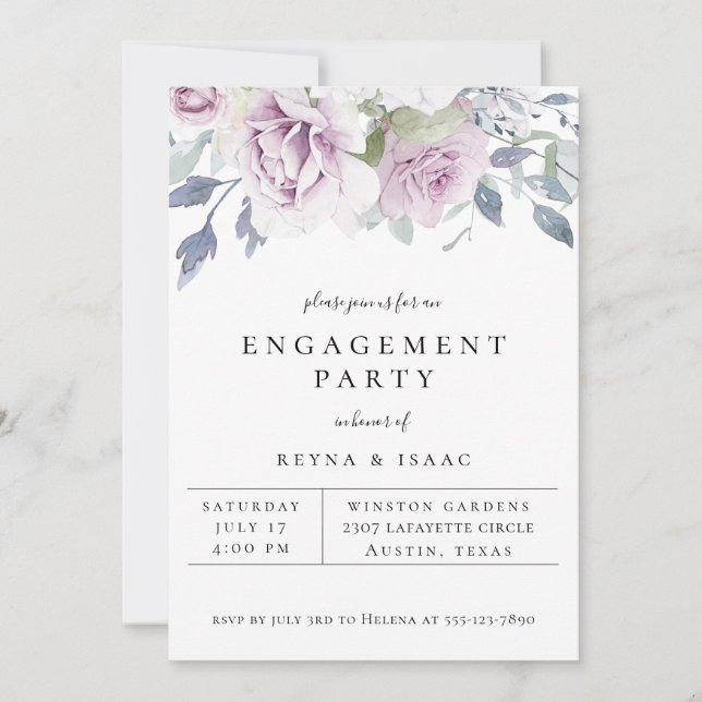 Dusty Garden Floral Engagement Party Announcement (Front)