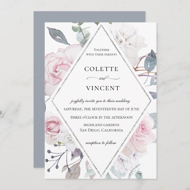 Dusty Garden Floral Frame Wedding Invitation (Front/Back)