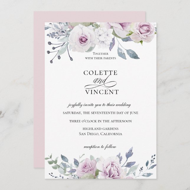 Dusty Garden Floral Wedding Invitation (Front/Back)