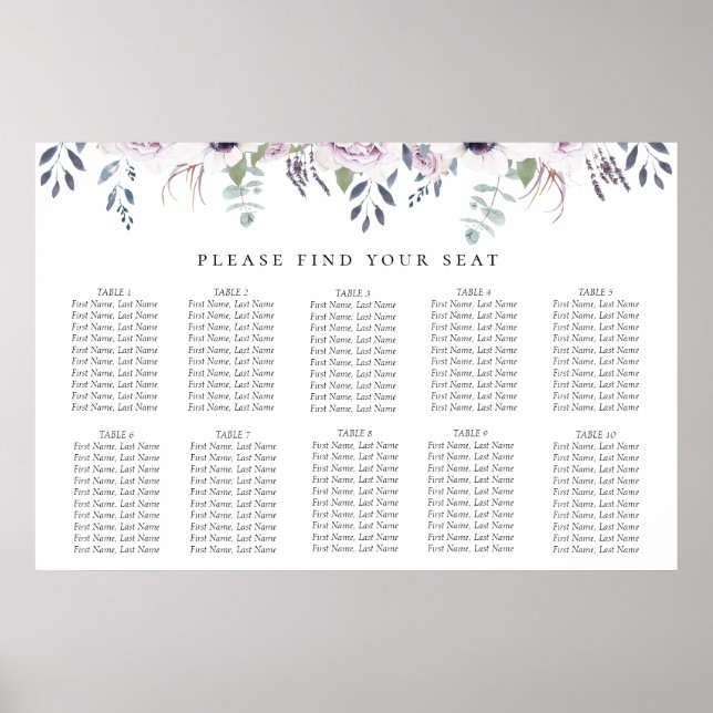 Dusty Garden Floral Wedding Seating Chart (Front)