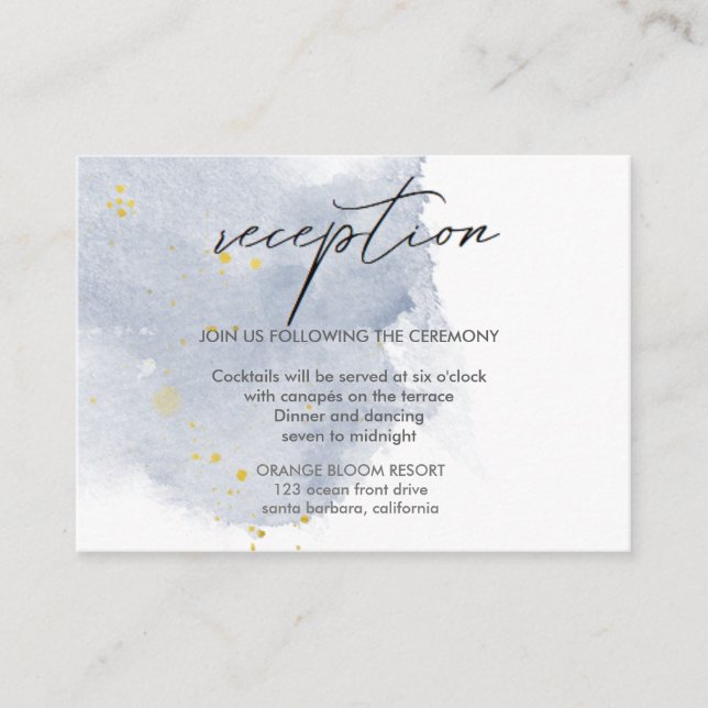 Dusty Gold and Blue Reception Enclosure Card (Front)