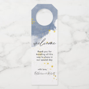 Dusty Gold and Blue Wedding Bottle Hanger Tags