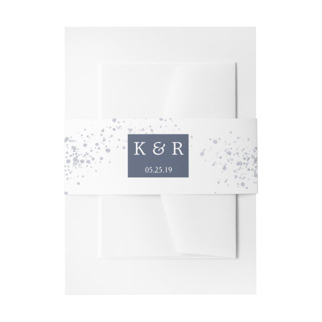 Dusty Gold and Blue Wedding Invitation Belly Band (Front Example)