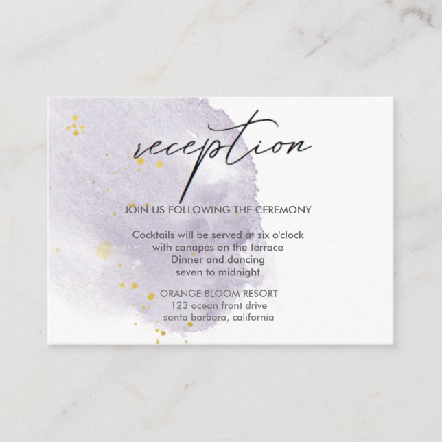 Dusty Gold and Purple Reception Enclosure Card (Front)