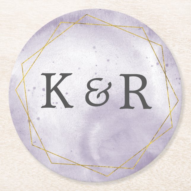 Dusty Gold and Purple Wedding Round Paper Coaster (Front)
