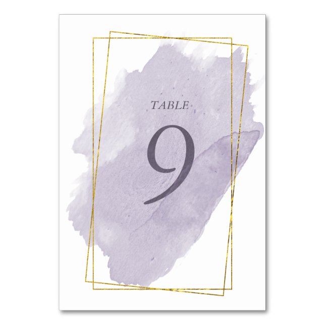 Dusty Gold and Purple Wedding Table Card (Front)
