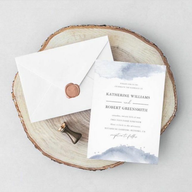 Dusty Gold Elegant Blue Wedding Invitation (Creator Uploaded)