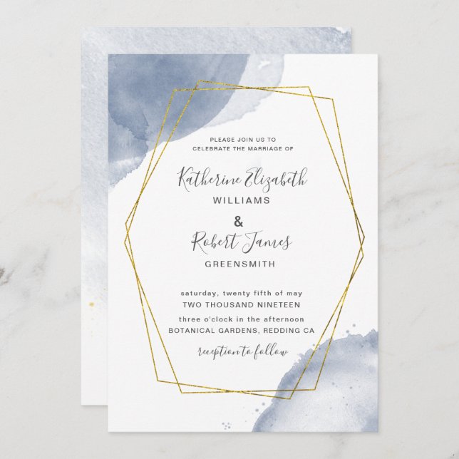 dusty gold elegant blue Wedding Invitation (Front/Back)