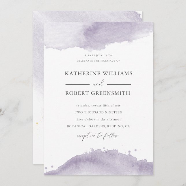Dusty Gold Elegant Purple Wedding Invitation (Front/Back)