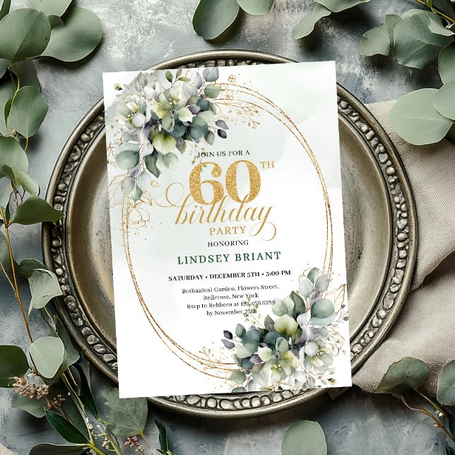 Dusty Green 60th Birthday Watercolor Invite (Dusty Green 60th Birthday Watercolor Invite

)