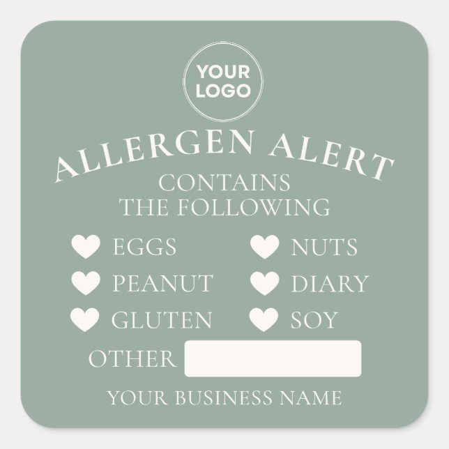 Dusty Green Allergy Alert Bakery Cake Food Sticker (Front)