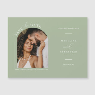 Dusty Green Arch Photo Save the Date Magnetic Card