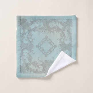 dusty green /blue scroll design bath towel set