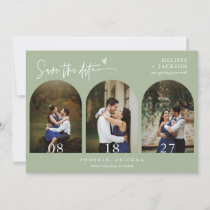 Dusty Green Boho Arch Photo QR Code Save the Date Invitation