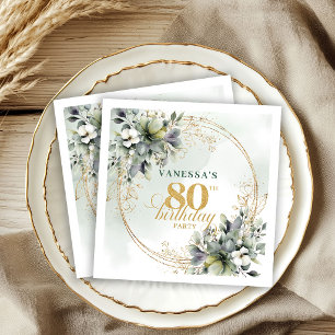 Dusty Green Boho Botanical 80th Birthday Party  Napkin