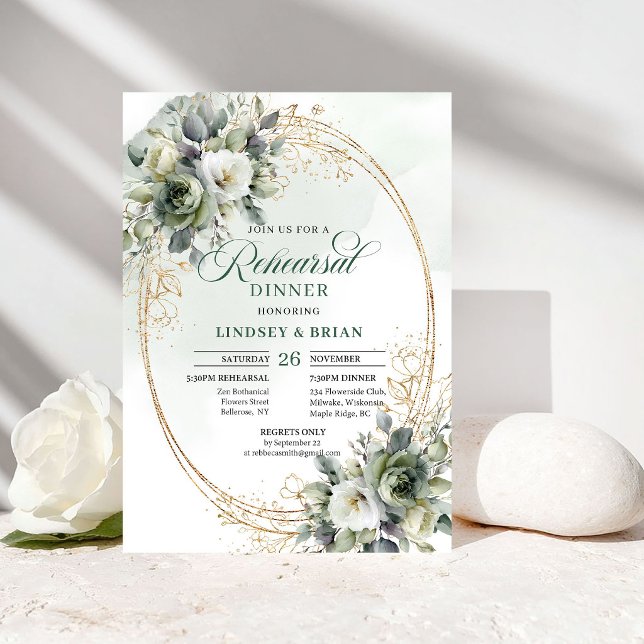 Dusty Green Botanical Rehearsal Dinner Invitation (Dusty Green Botanical Rehearsal Dinner Invitation)