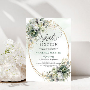 Dusty Green Botanical Sweet 16 Birthday Invitation