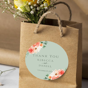 Dusty Green Botanical Wedding Thank You Classic Round Sticker