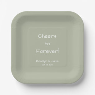 Dusty Green Casual Handwriting Cheers to Forever Paper Plate