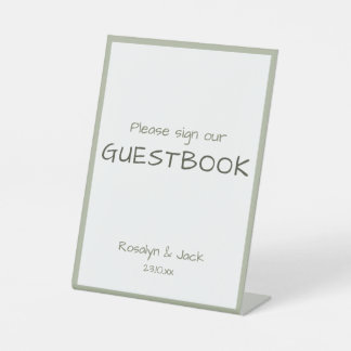 Dusty Green Casual Handwriting Guestbook Pedestal Sign