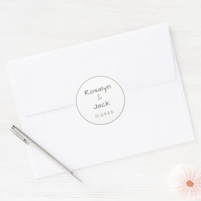 Dusty Green Casual Handwriting Minimal Classic Round Sticker (Envelope)