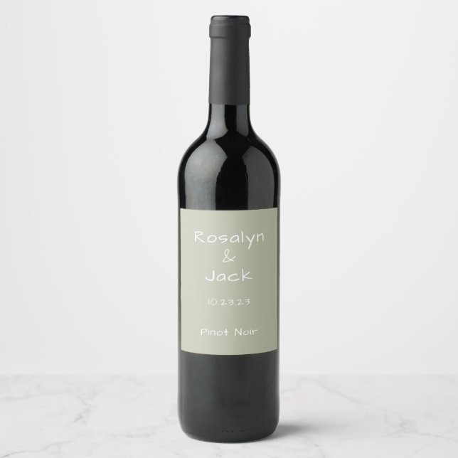 Dusty Green Casual Handwriting Minimal Wine Label (Front)