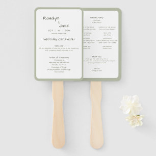 Dusty Green Casual Handwriting Order of Service Hand Fan