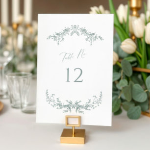 Dusty Green Cottage Wedding Table Number Card Sign