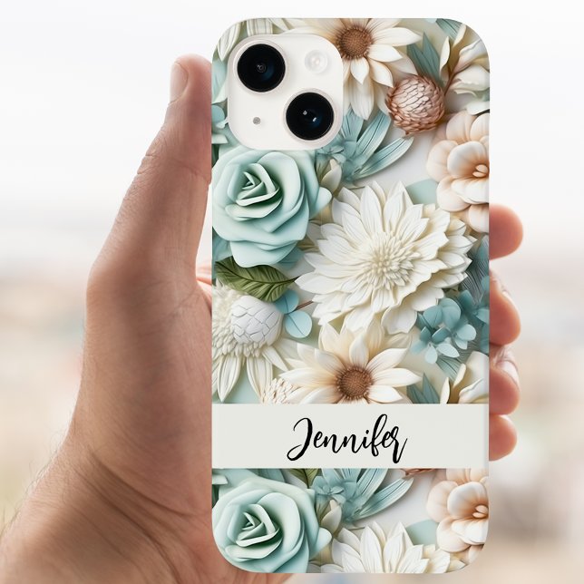 Dusty green cream flowers name script Case-Mate iPhone case (Creator Uploaded)