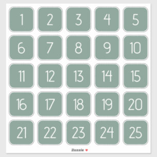 Dusty Green Customizable Square Number Stickers 
