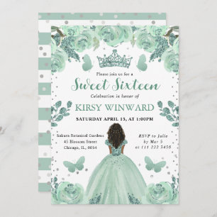 Dusty Green Dress Dark Skin Princess Sweet 16 Invitation