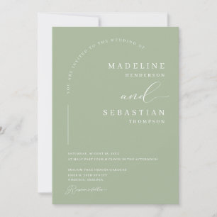Dusty Green Earthy Modern Arch Photo Wedding Invitation