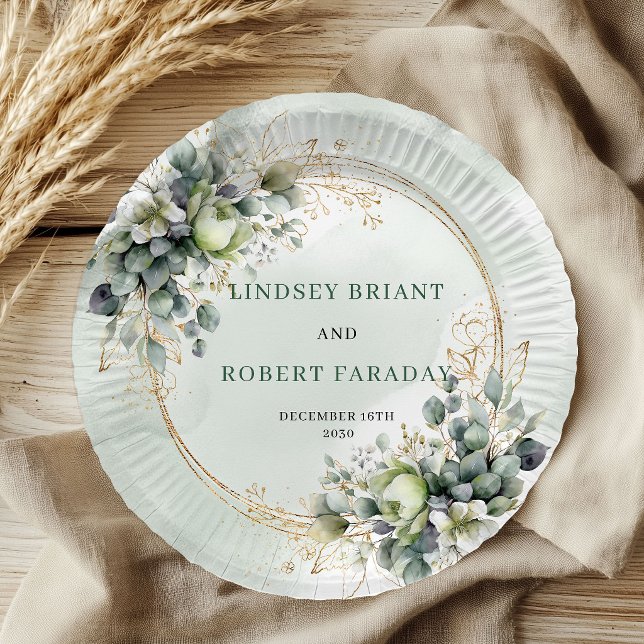 Dusty Green Eucalyptus Greenery Wedding Paper   Plate (Dusty Green Eucalyptus Greenery Wedding Paper Plates)