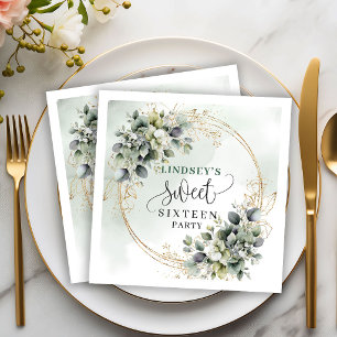 Dusty Green Eucalyptus Sweet Sixteen Party Napkins