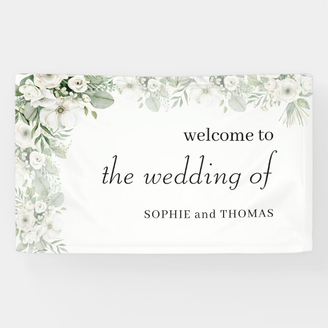 Dusty green floral rose watercolor wedding banner (Horizontal)