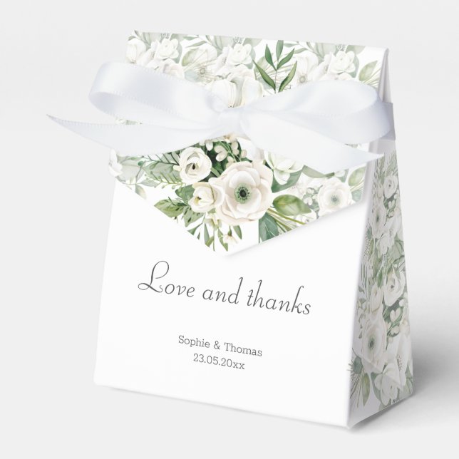 Dusty green floral rose watercolor wedding favour box (Front Side)