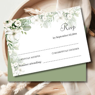 Dusty green floral rose watercolor wedding RSVP card