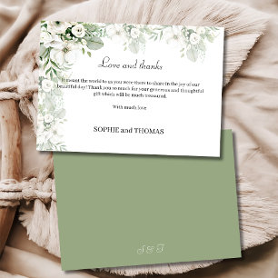 Dusty green floral rose watercolor wedding thank you card