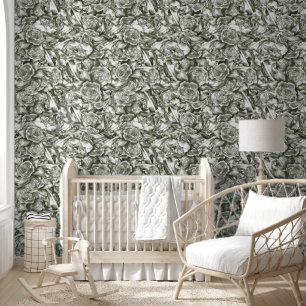 Dusty Green Florals Baby Nursery Wallpaper