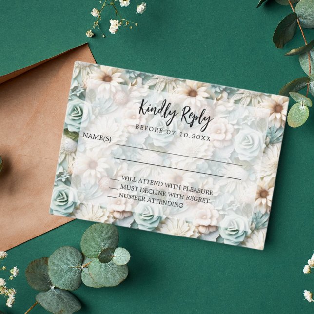 Dusty green florals wedding response RSVP Card (Creator Uploaded)