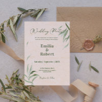 Dusty Green Foliage Beige Craft Paper Invitation