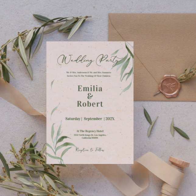 Dusty Green Foliage Beige Craft Paper Invitation (Creator Uploaded)
