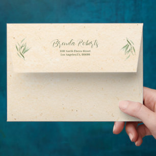 Dusty Green Foliage Beige Paper Envelope