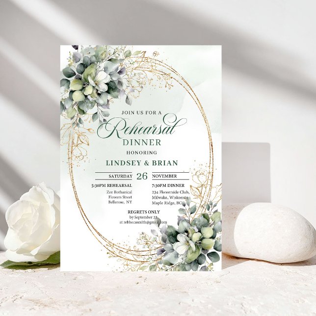 Dusty Green Foliage Rehearsal Dinner Invitation (Dusty Green Foliage Rehearsal Dinner Invite)