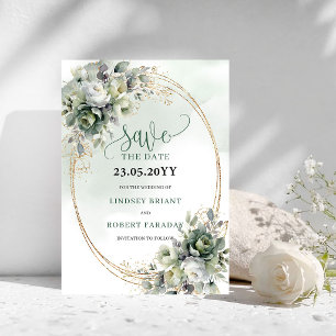 Dusty Green Foliage Watercolor Save The Date