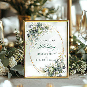 Dusty Green Foliage Watercolor Wedding Welcome Poster