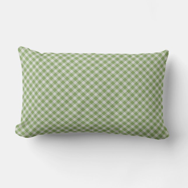 Dusty Green Gingham Checkered Plaid Lumbar Cushion (Front)